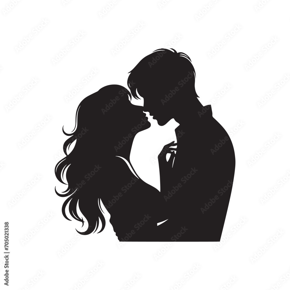 Endearing Valentine Embrace Bliss Silhouette: Mesmerizing Couple Kissing Stock - Valentine Day Black Vector Stock
