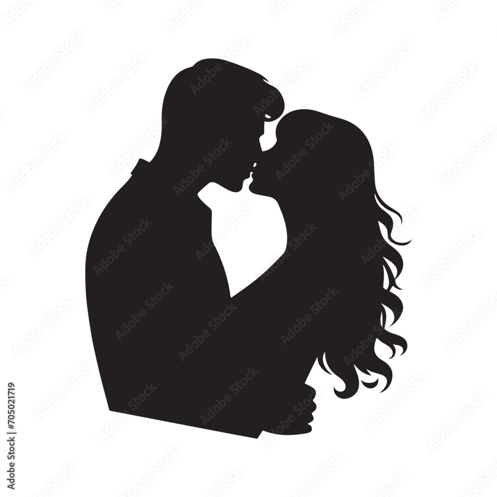 Whispering Love Harmony Silhouette: Beautiful Stock Moment - Valentine Day Black Vector Stock
