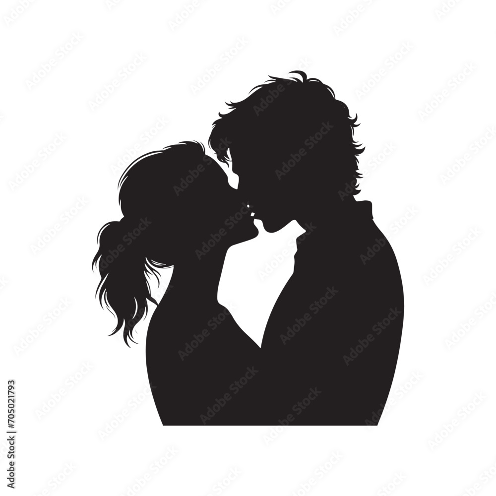 Starlit Embrace Silhouette: Ideal for Romantic Stock Photos - Valentine Day Black Vector Stock
