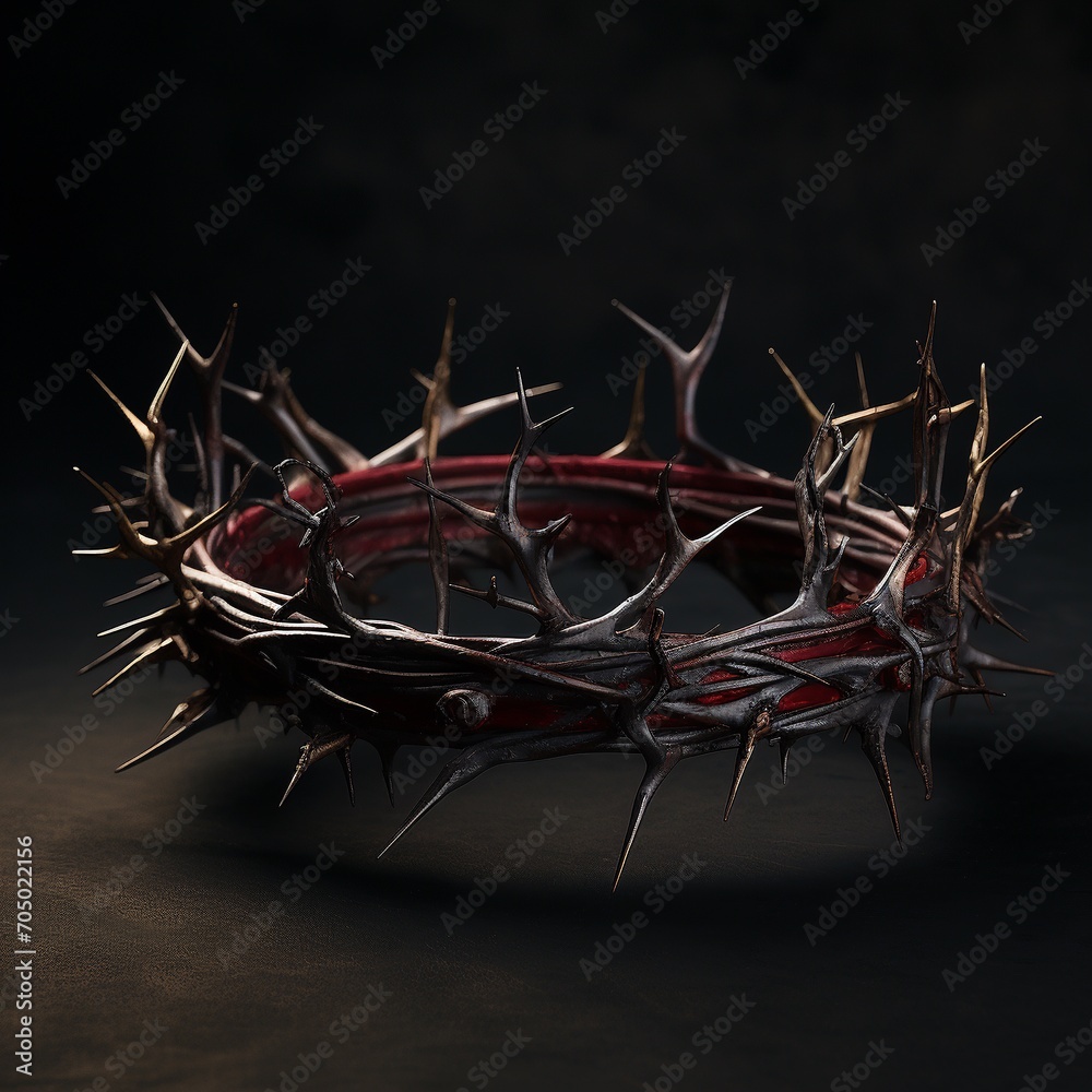 Fototapeta premium Crown of thorns on a dark background. Christian symbol. 