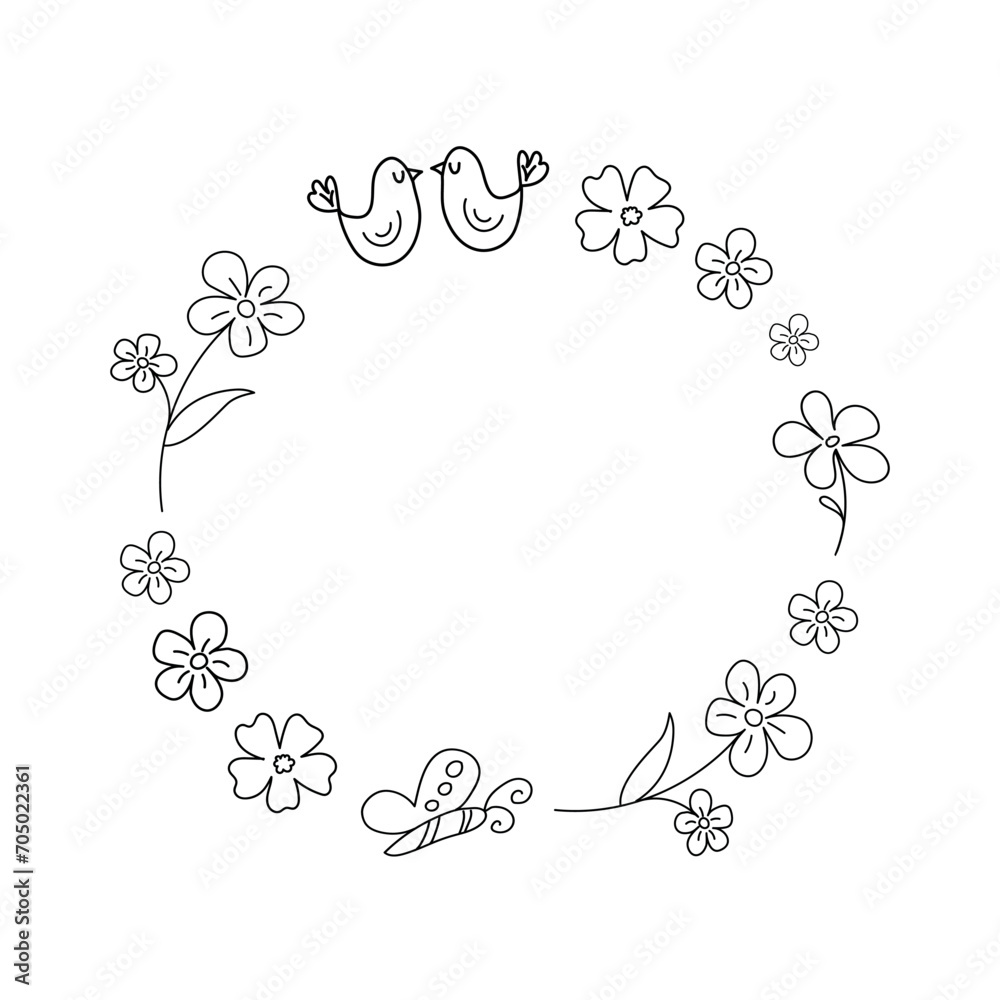 Romantic doodle frame with flowers, birds and butterfly. Valentines day, wedding, romantic concept. Romantic doodle frame with flowers, birds and butterfly. Valentines day, wedding, romantic concept.