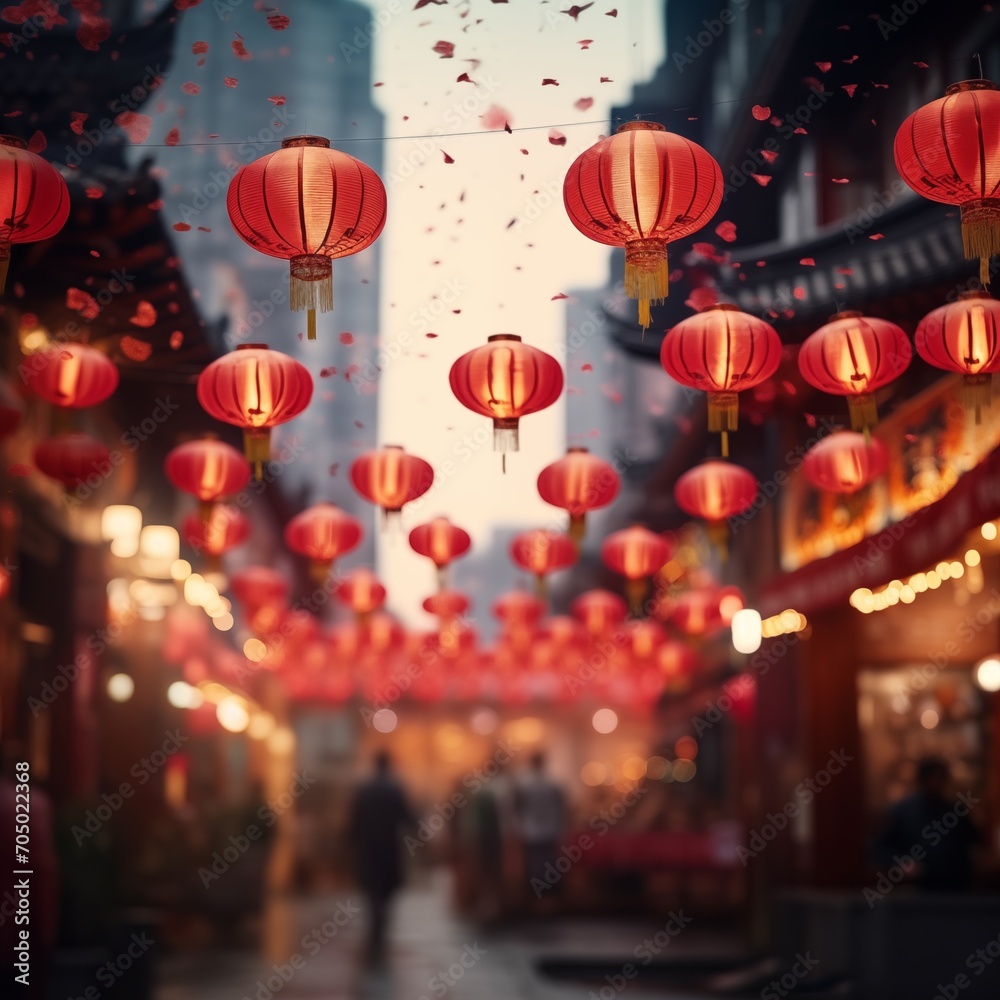 Chinatown lantern hanging at small street at night Chinese
