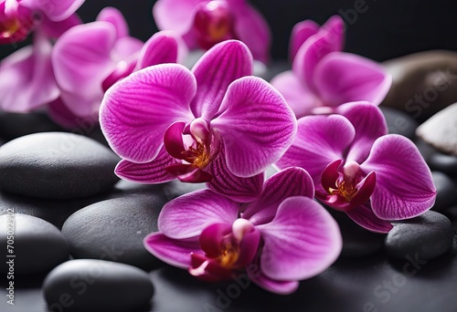 Beautiful pink Orchid Flowers on Spa Stones stock photoBackgrounds Spa Massaging Zen like