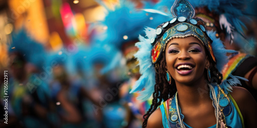 Brazilian woman wearing costume celebrating carnival