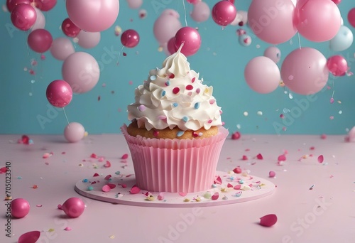 Paper art of falling cupcake Happy birthday celebrate stock illustrationBirthday Backgrounds Three Dimensional Cake