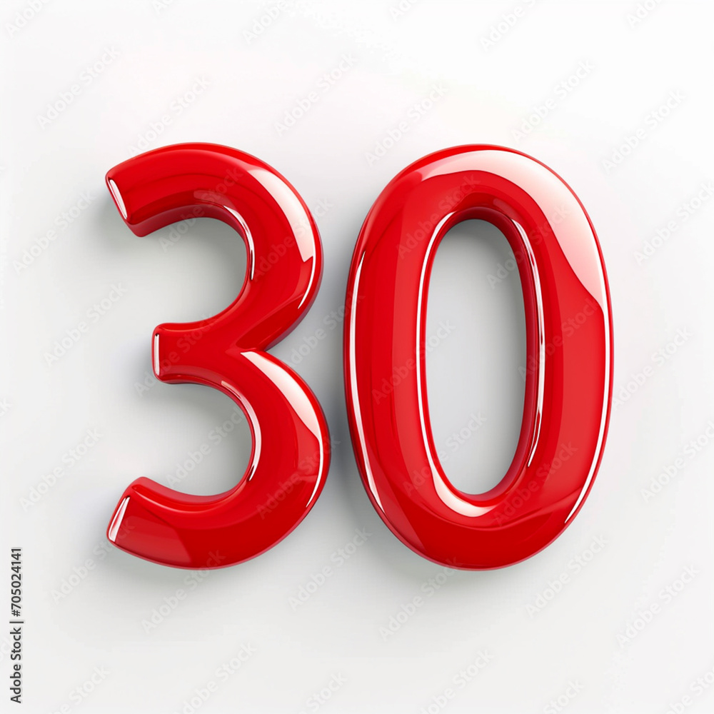 3D red 30 number on white background, ai technology 3D red 30 number on white background, ai technology