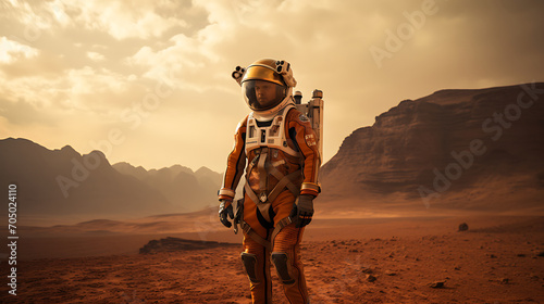 An astronaut who is active on Mars. scene from interstellar movie on mars photo