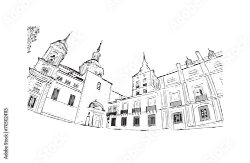 segovia city in spain. Hand drawn sketch illustration in vector. © The Aret AI