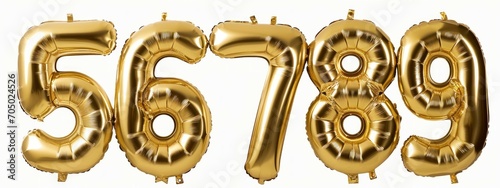 Set of golden balloon numbers set, isolated on white background. 