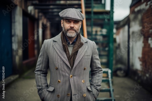 Portrait of a stylish mature man in a hat and coat. © Iigo