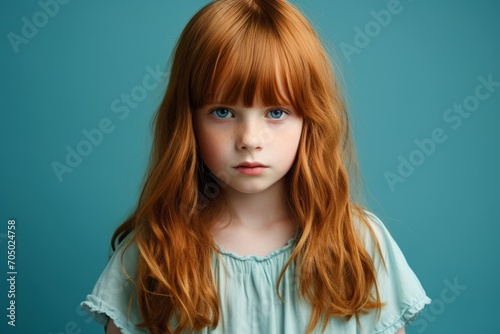 Portrait of a beautiful little redhead girl with freckles
