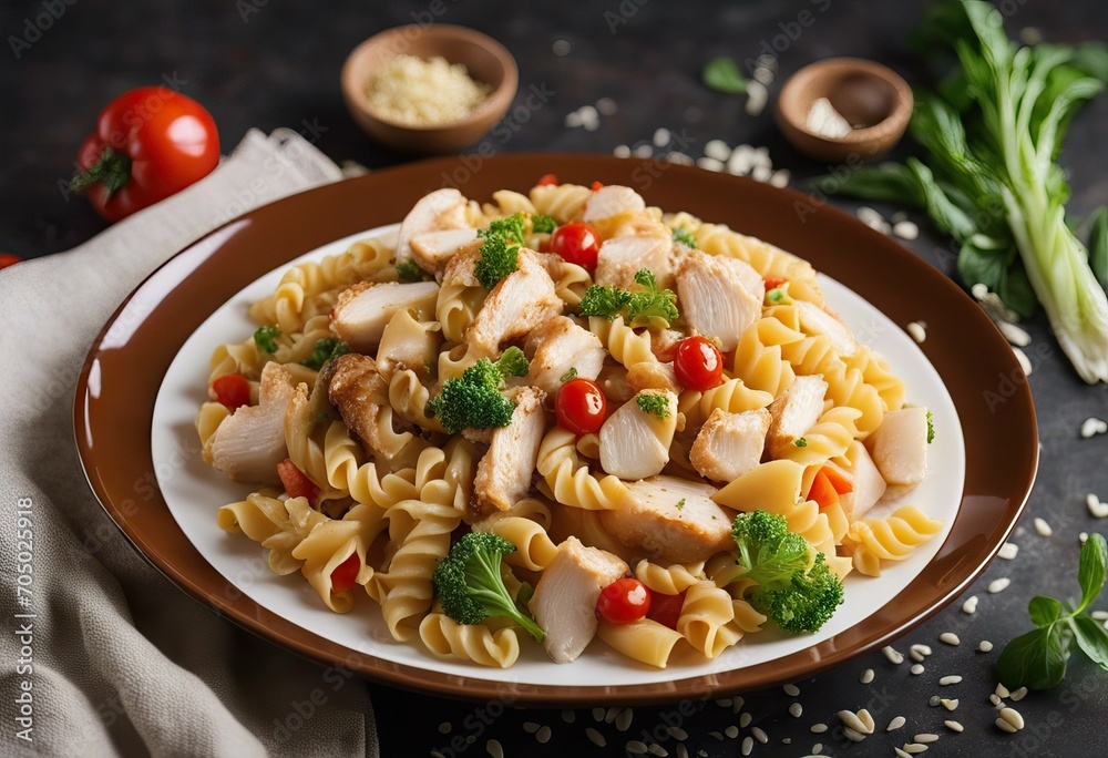 Chicken and Vegetables Pasta stock photoFood Pasta Table Backgrounds