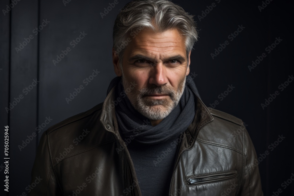 Portrait of a handsome mature man in a leather jacket. Men's beauty, fashion. Portrait of a handsome mature man in a leather jacket. Men's beauty, fashion.