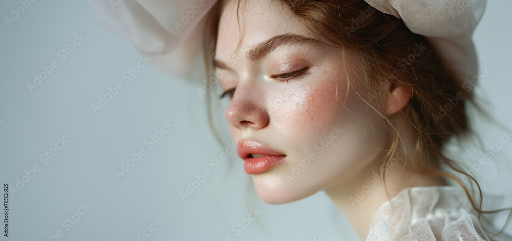 beauty scandinavian nordic pale young woman closeup with natural clean skin for skincare brand commercial serum treatment wellness spa commercial in magazine editorial look looking at camera beauty scandinavian nordic pale young woman closeup with natural clean skin for skincare brand commercial serum treatment wellness spa commercial in magazine editorial look looking at camera