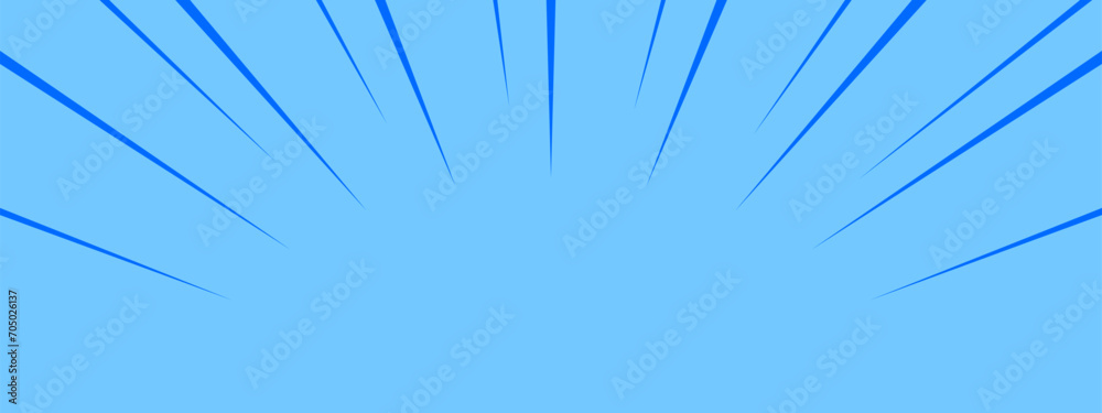 Obraz premium シンプルでポップなサンバースト・集中線 背景 ベクター バナー 横長 横 青 水色