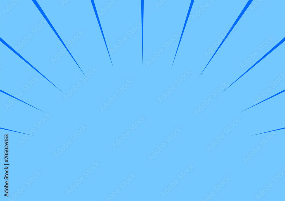 Obraz premium シンプルでポップなサンバースト・集中線 背景 ベクター バナー 横長 横 青 水色