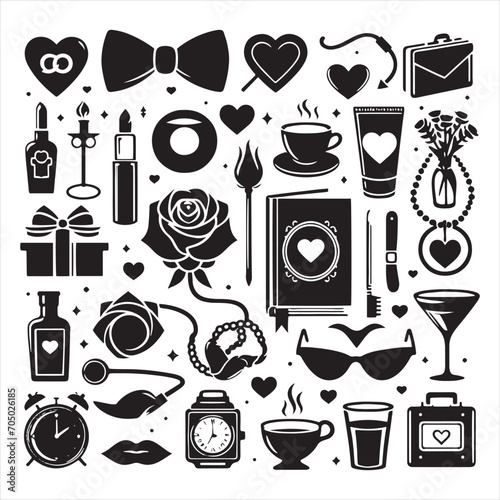 Love's Ephemeral Whispers: Valentine's Day Silhouette Enhanced by Romantic Black Vector
