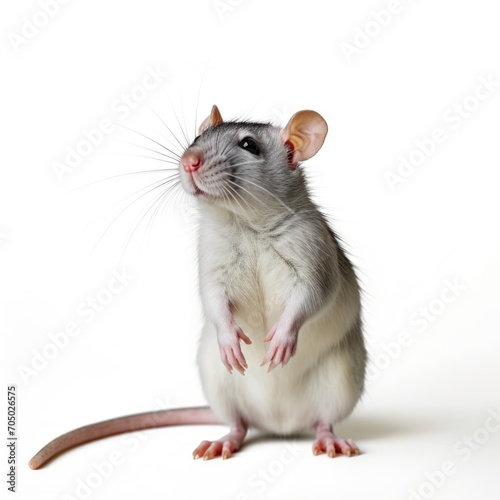 A rat is standing on its hind legs. Laboratory animal, testing model for research.