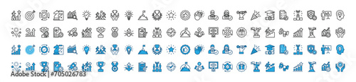 Success thin line icon set. Successful business goal and target. Contains plan, process, strategy, idea, creative, teamwork, achievement, winner, award, leadership, solution. Vector illustration