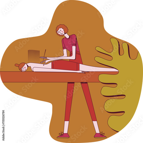 Needle Acupuncture Treatment with professional acupuncturist in spa. Chinese acupressure. SPA design concept. Isolated flat vector illustration.