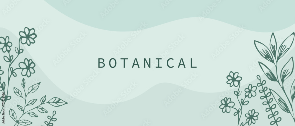 Botanical abstract background with floral design. Floral background with hand drawn plants.