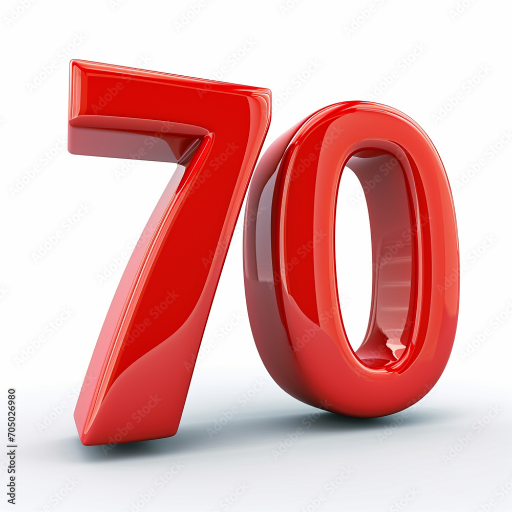 3D red 70 number on white background, ai technology 3D red 70 number on white background, ai technology
