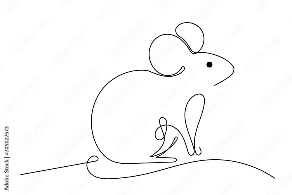 Doodle Small Cute Mouse Animal One Line Drawn Contour Sketch. Little Mouse Pet Symbol Icon. Cute Line Outline Mouse Portrait Logo Isolated On White Background