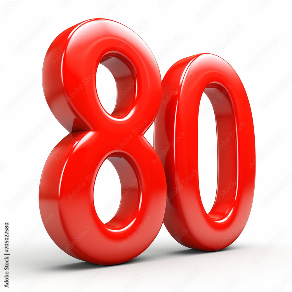 3D red 80 number on white background, ai technology 3D red 80 number on white background, ai technology
