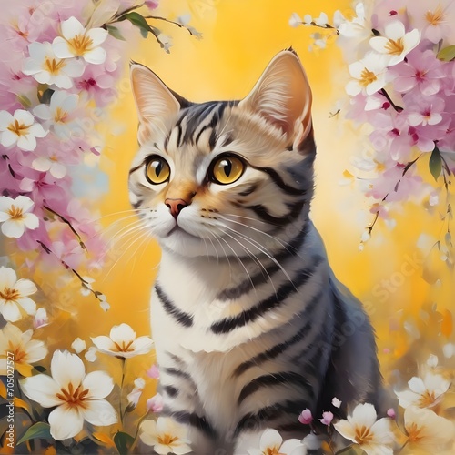 cat and flowers painting 