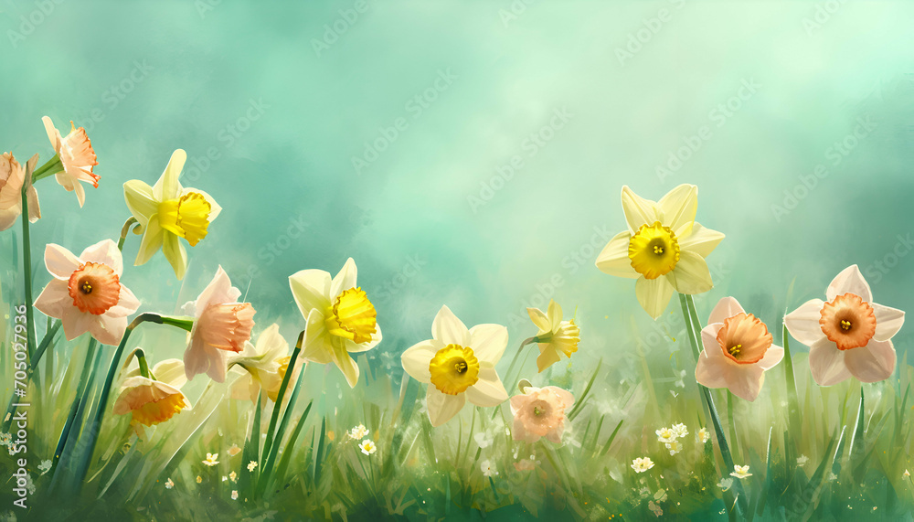Daffodils in spring.Creative watercolor flowers painting background for the spring season, suitable for creative wallpaper use.