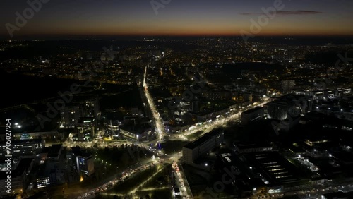 Aerial drone hyperlapse timelapse of Chisinau city at night. Moldova photo