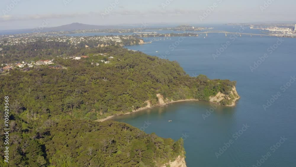 Aerial view from Kendall Bay beach at sunny summer day. New Zealand. Aerial view from Kendall Bay beach at sunny summer day. New Zealand.
