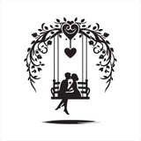 Ephemeral Valentine Swing Bliss: A Captivating Silhouette of Love and Togetherness - Valentine Day Black Vector Stock
