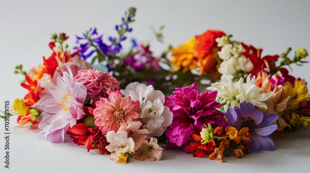 Diverse Array of Vibrant Flowers on a Clean White Background