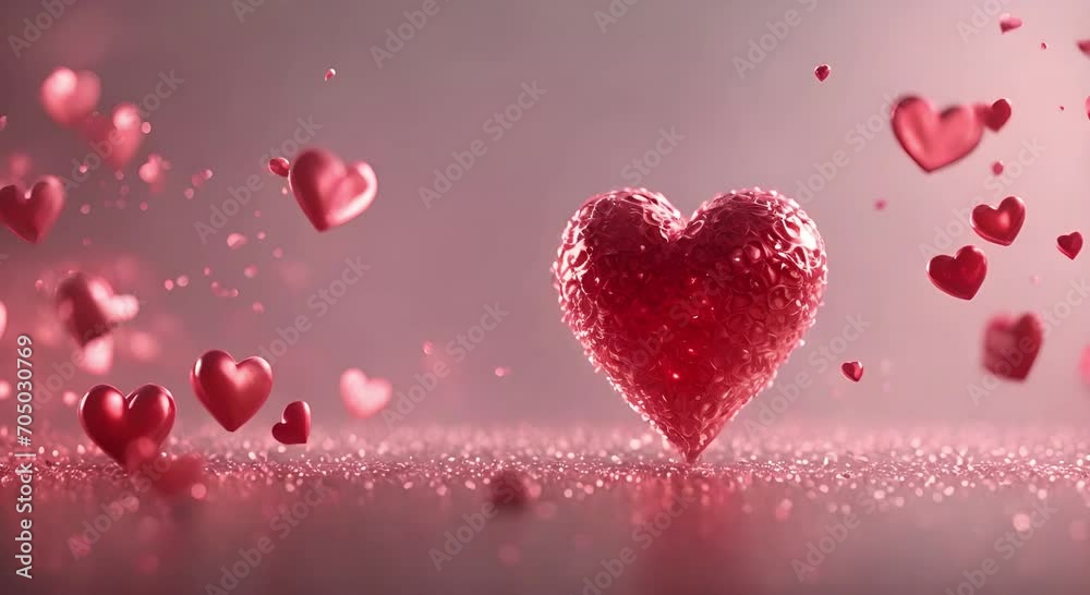 A large pink volumetric heart and many small pink hearts. Animation for Valentine's Day. A large pink volumetric heart and many small pink hearts. Animation for Valentine's Day.