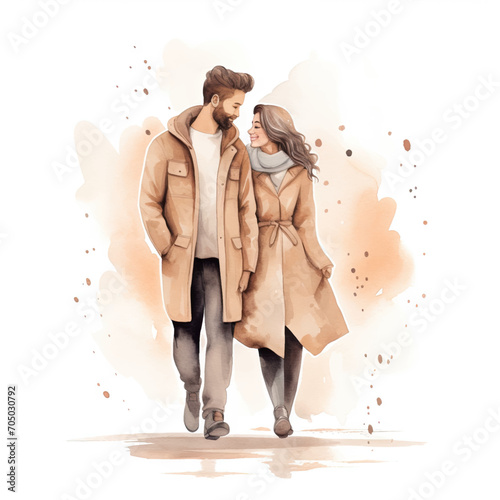 Hand drawn watercolor minimal style cartoon lover couple wedding  ceremony