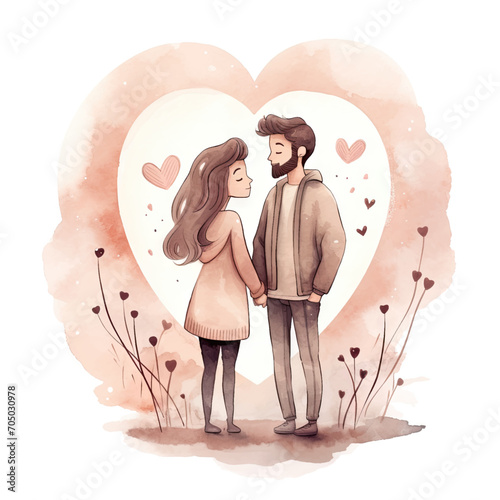 Hand drawn watercolor minimal style cartoon lover couple wedding ceremony
