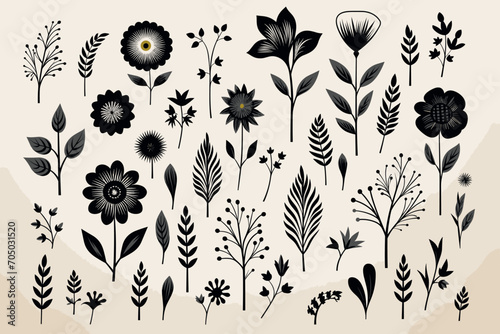 Illustration of a bouquet of flowers. Black and white Flower tattoo line art design element