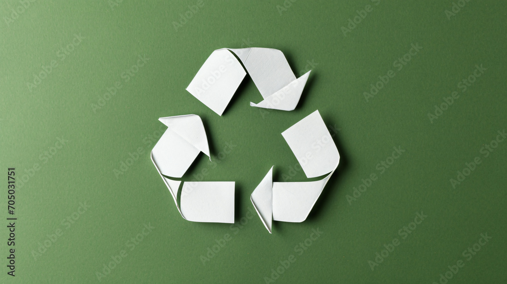 White Paper Recycle Symbol on Green Background White Paper Recycle Symbol on Green Background