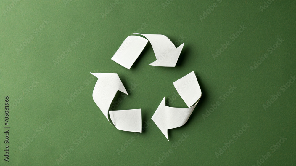 White Paper Recycle Symbol on Green Background White Paper Recycle Symbol on Green Background