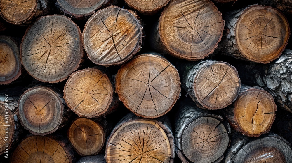 Pile of Stacked Cut Logs, A Natural Resource Ready for Use Pile of Stacked Cut Logs, A Natural Resource Ready for Use