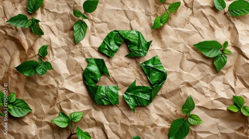 Green Leaves on a Piece of Paper, Natural and Simple Beauty Captured in an Image shape of a recycling eco planet