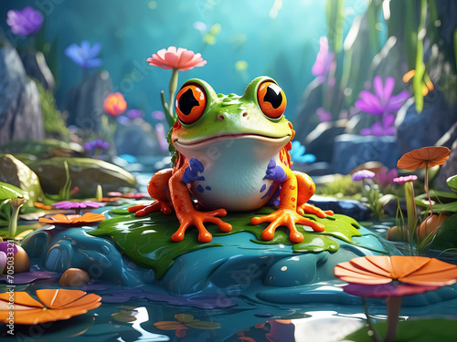 Frog in the pond, fantasy image. Generative Ai