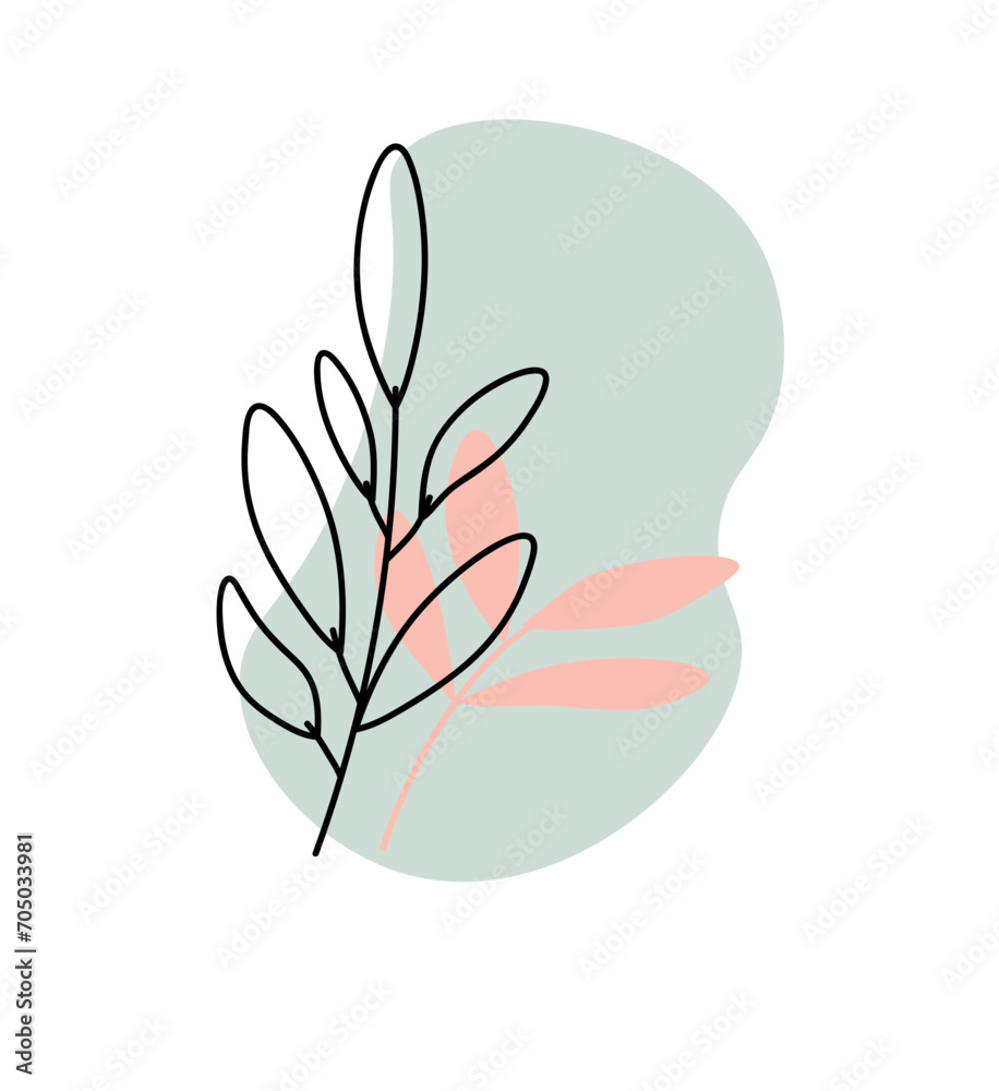 Naklejka premium Floral element of a set in aesthetic design. Delicate petals and a graceful flower branch are artfully rendered in an outline style, offering a tranquil botanic escape in design. Vector illustration.