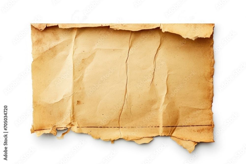 Old, Torn Brown Paper With Jagged Edges on a White Background.