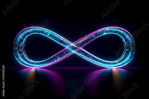 Glowing infinity symbol on a dark background photo