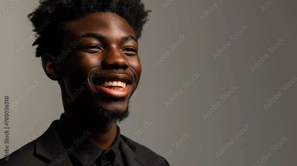 A black student smile on background. Created with Generative Ai technology. A black student smile on background. Created with Generative Ai technology.