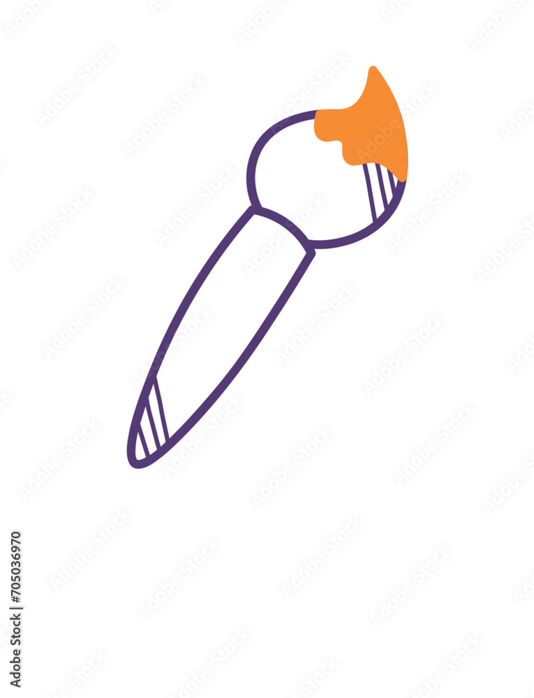 Obraz premium Back to school element of doodle set. The lively orange and violet color scheme adds a fun twist to the back-to-school theme, highlighting a stylish brush. Vector illustration.