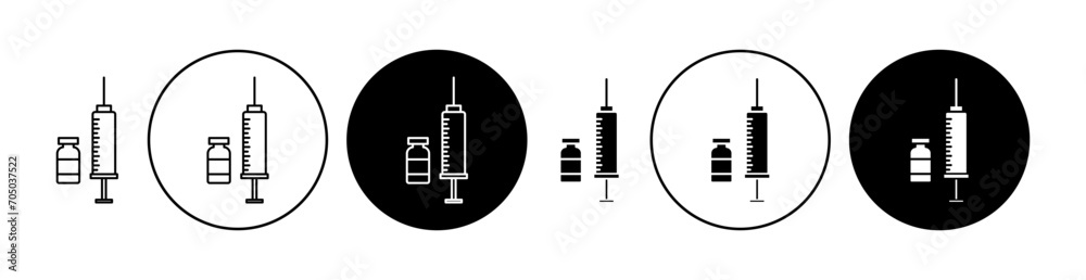 Insulin Syringe Vector Illustration Set. Insulin injection sign suitable for apps and websites UI design style. - obrazy, fototapety, plakaty 
