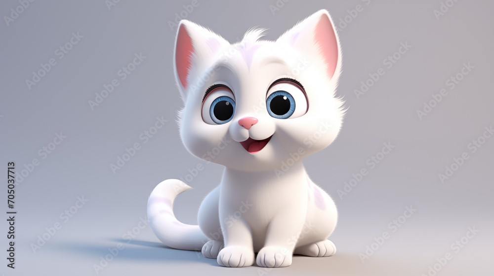 3d cartoon white kitten isolate in background 3d cartoon white kitten isolate in background